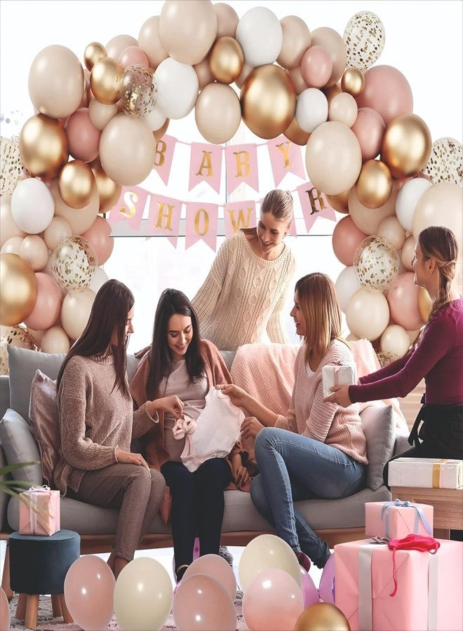 YOURS DECOR مجموعة بالونات عيد ميلاد من يورز ديكور للبنات - 57 قطعة | زينة لحفلات استقبال المولود، والذكرى السنوية، وأعياد الميلاد | بالون عيد ميلاد سعيد للزينة | ذهبي كروم، وردي وأبيض - Image 4